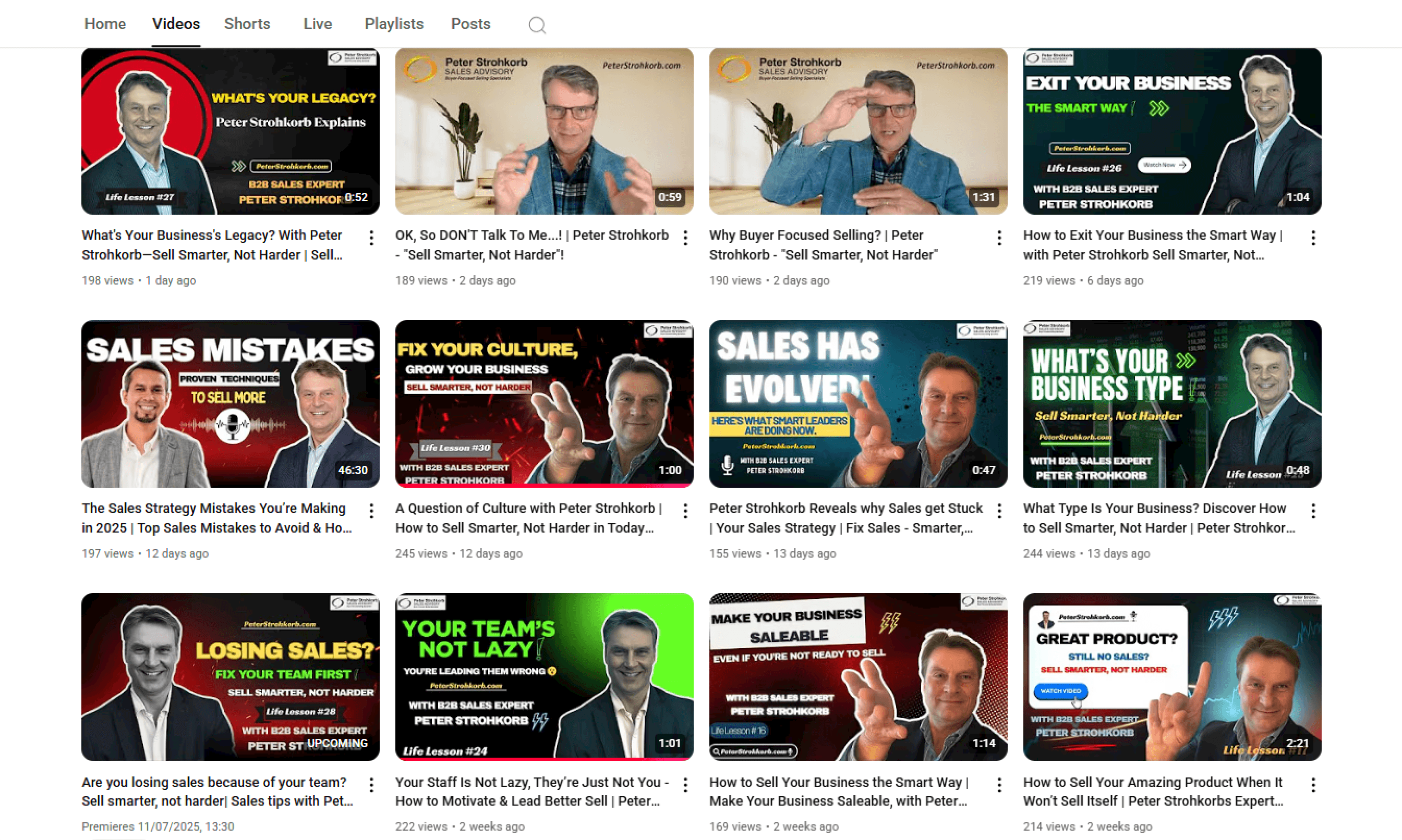 Grid of YouTube video thumbnails on modern selling